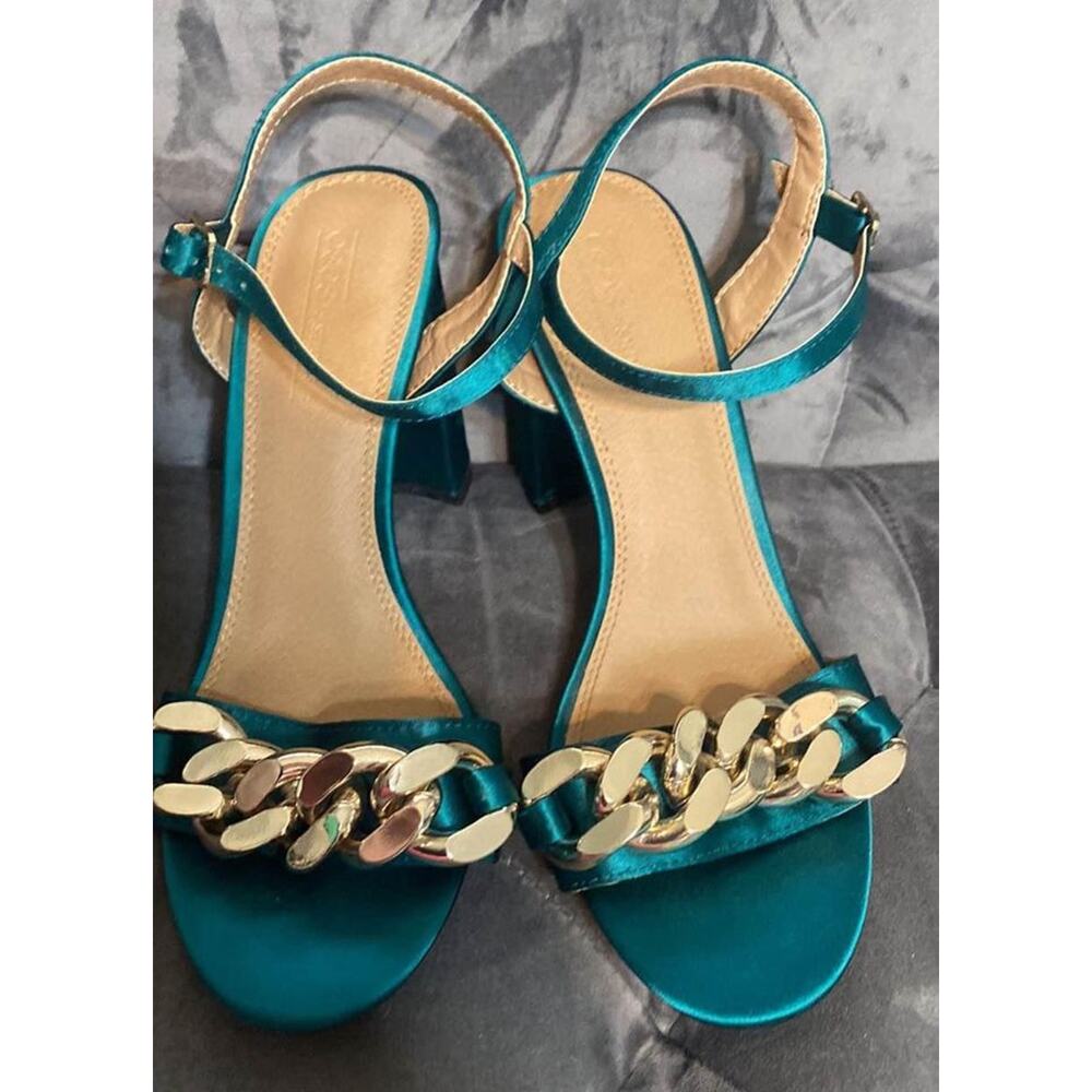 ASOS Women’s Shoes Green Satin Gold Embellishment Size 7 New - Picture 2 of 6